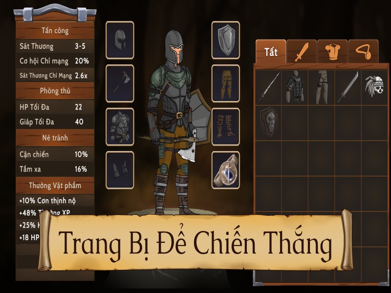 Hệ thống trang bị và vật phẩm chuyên sâu trong Obsidian Knight Rpg