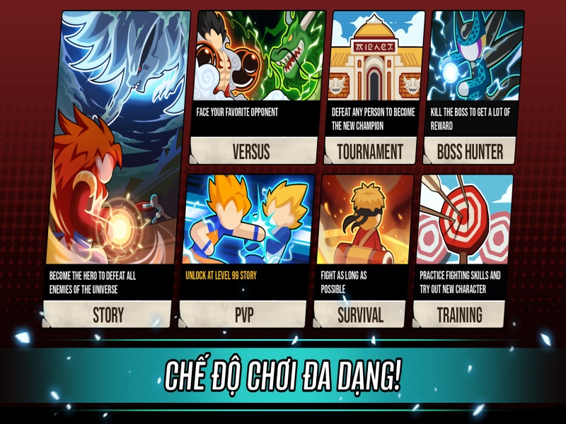 Hệ thống 7 chế độ chơi chuyên sâu trong Hack Chiến Binh Đa Vũ Trụ Đại Chiến